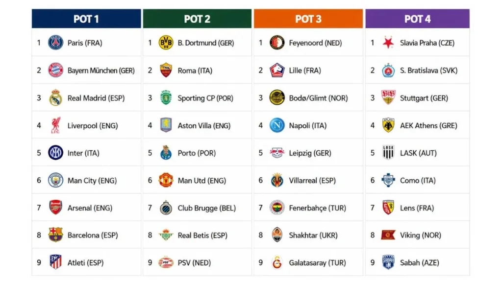 2026-27 Champions League League Phase Draw: Date, Time, Rules, and How It Works 3 The 36 teams in the 2026-27 UEFA Champions League league phase have been divided into four pots of nine teams