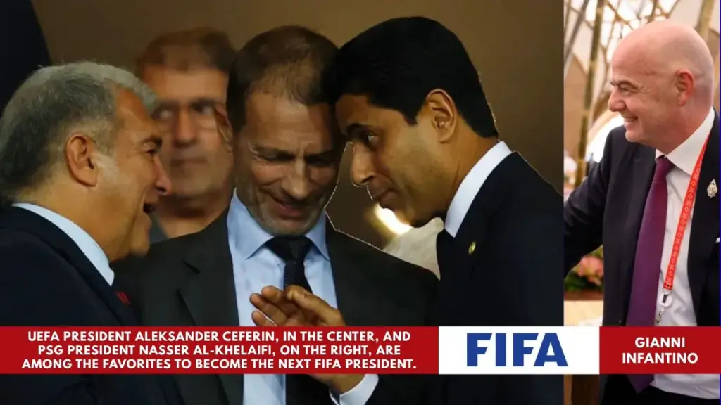 Why UEFA Is Pursuing Legal Action Against FIFA and Gianni Infantino While Withdrawing World Cup Boycott Threat 3 UEFA president Aleksander Ceferin, centre, and Paris Saint-Germain president Nasser al-Khelaifi, right, are among the favourites to be the next FIFA president