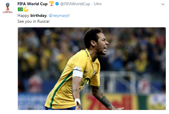 FIFA World Cup wish Happy birthday Neymar on Tweeter