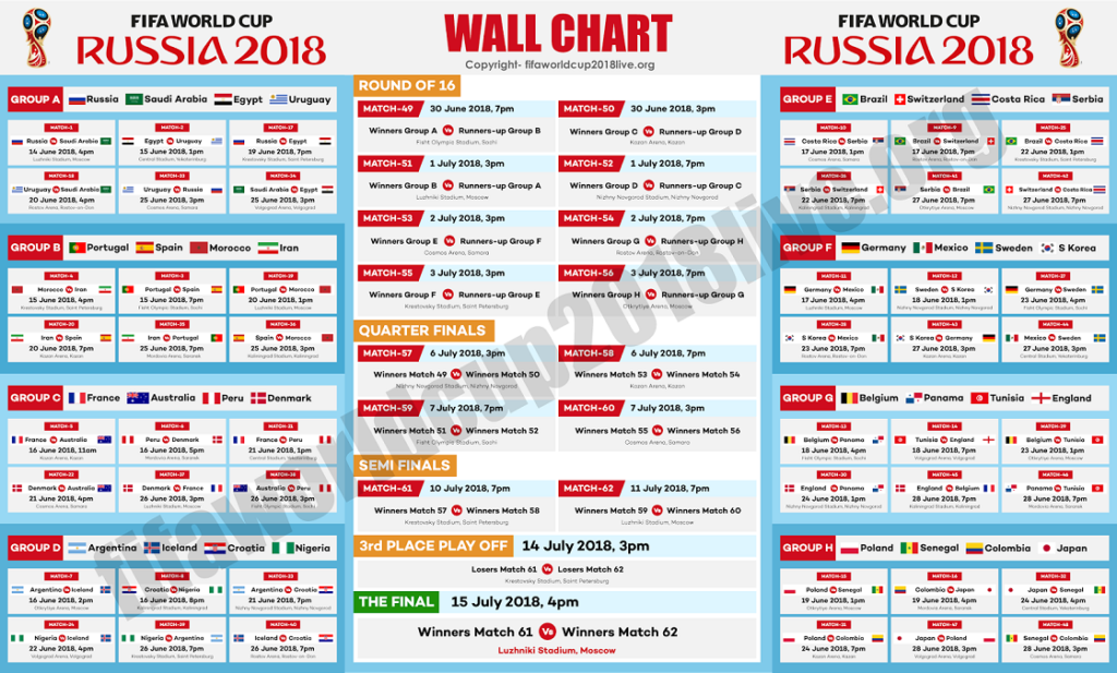 FIFA World Cup 2018 Fixtures Time