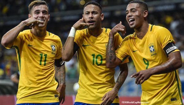 Philippe Coutinho (left), Neymar (Center) and Gabriel Jesus (right).