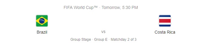 Brazil vs Costa Rica, Nigeria vs Iceland & Serbia vs Switzerland 2 2018 World Cup match Brazil vs Costa Rica