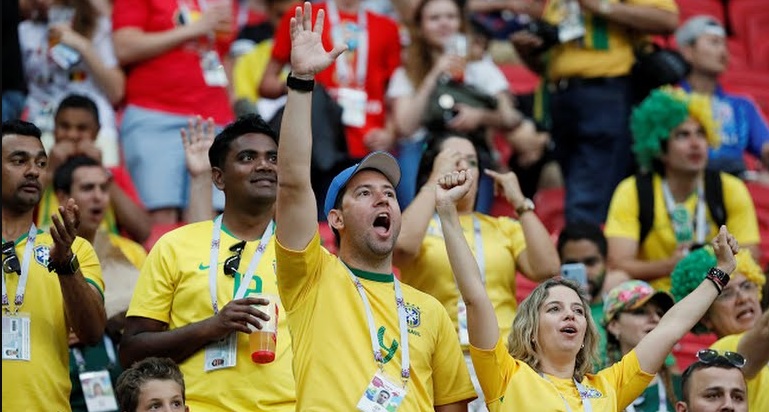 FIFA World Cup 2018: Brazil World Cup squad Players 4 brazil team fans during the quarterfinal match world cup