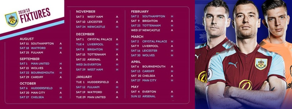 Burnley's fixtures 2018-19 Matches