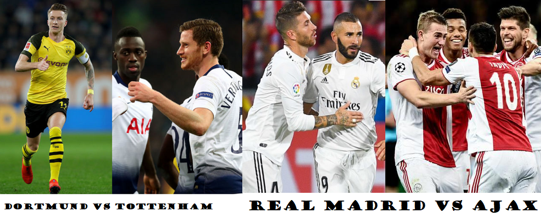 2019 UEFA Champions League Real Madrid vs Ajax & Dortmund vs Tottenham
