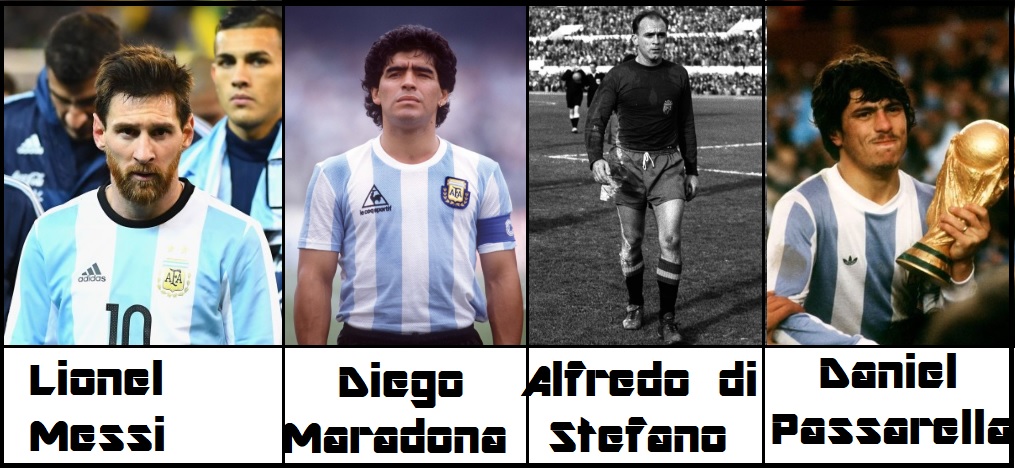 All time top Football Player of Argentine Soccer Team- Lionel Messi, Diego Maradona, Alfredo di Stefano, Daniel Passarella Argentine National Football Team Top History Player- FIFA World Cup News
