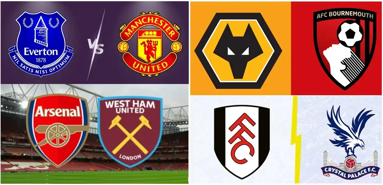 Everton vs Manchester United, AFC Bournemouth vs Wolves, Arsenal vs West Ham United, Fulham vs Crystal Palace