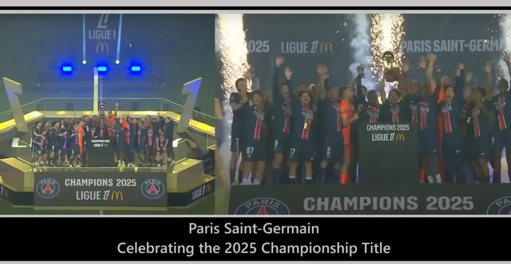 2024–25 Ligue 1 Points Table | Standings, Teams & Manager 3 Paris Saint-Germain FC Celebrating the 2025 championship title