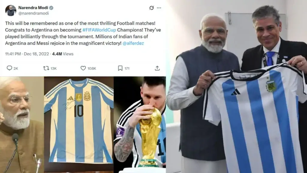 Lionel Messi Surprises Indian PM Narendra Modi with Signed FIFA World Cup Jersey 2 Lionel Messi Signed FIFA World Cup Jersey for PM Modi