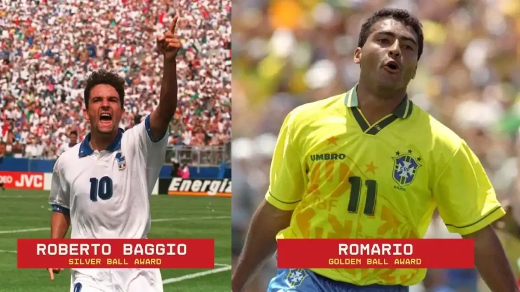 1994 FIFA World Cup Golden Ball Award winner Romario and Silver Ball Award winner Roberto Baggio The 1994 FIFA World Cup: Brazil's Historic Fourth Title Victory
