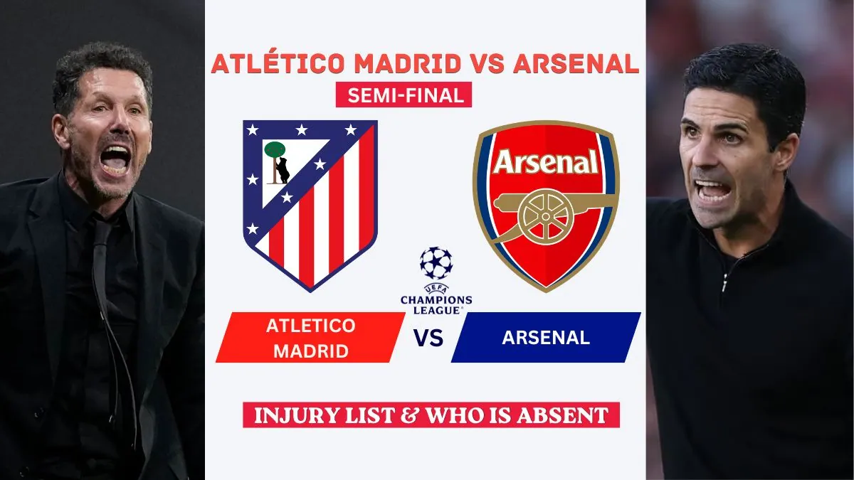 Atlético Madrid vs Arsenal Injury List & Who is absent for UEFA Champions League Semi-final First Leg