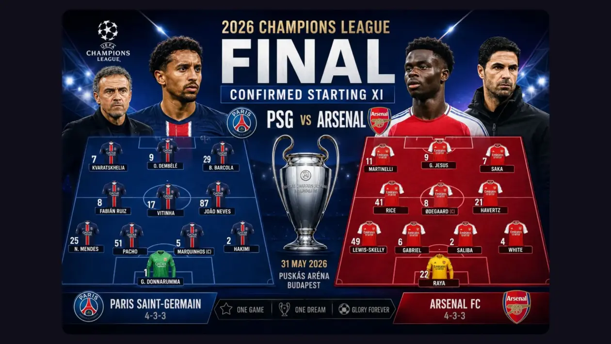 2026 Champions League final Confirm Starting XI - PSG vs Arsenal