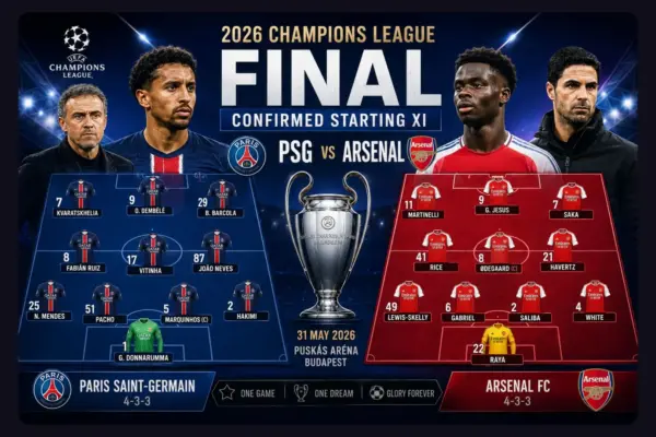 2026 Champions League final Confirm Starting XI - PSG vs Arsenal