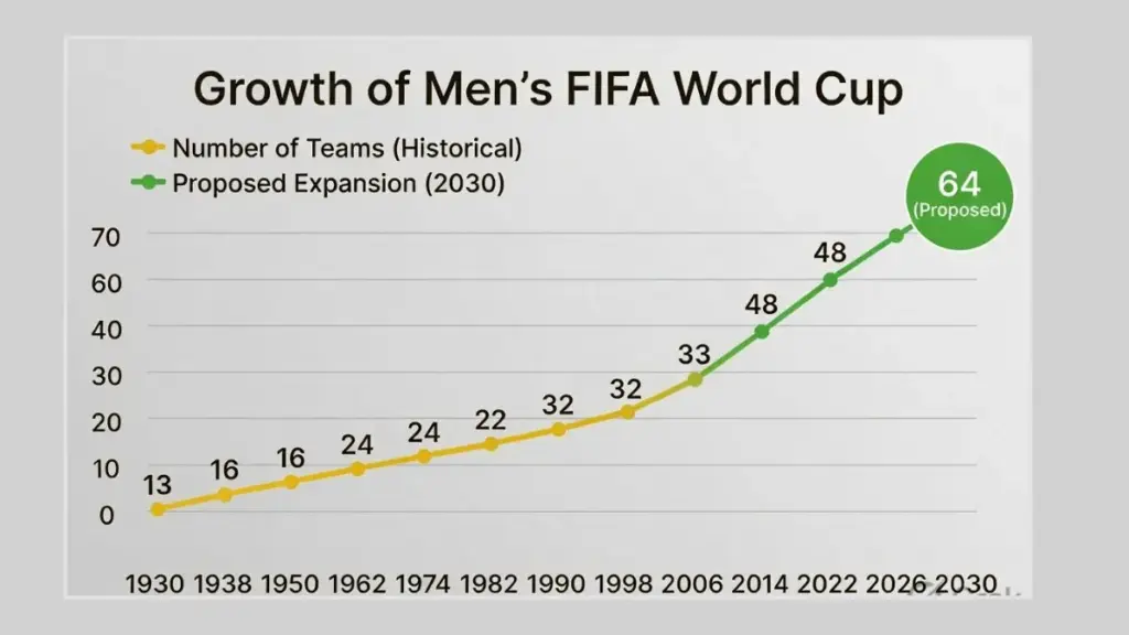 FIFA President Gianni Infantino Opens Door to 64-Team World Cup 2030 3 Growth of FIFA Men's World Cup from 1930 to 2030 World Cup